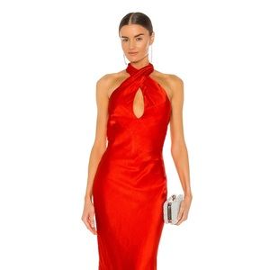 Claudia Bias Cut Dress in Lipstick Red